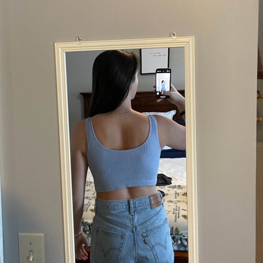 Stylish Light Blue Ribbed Tank Top - Picture 4 of 4
